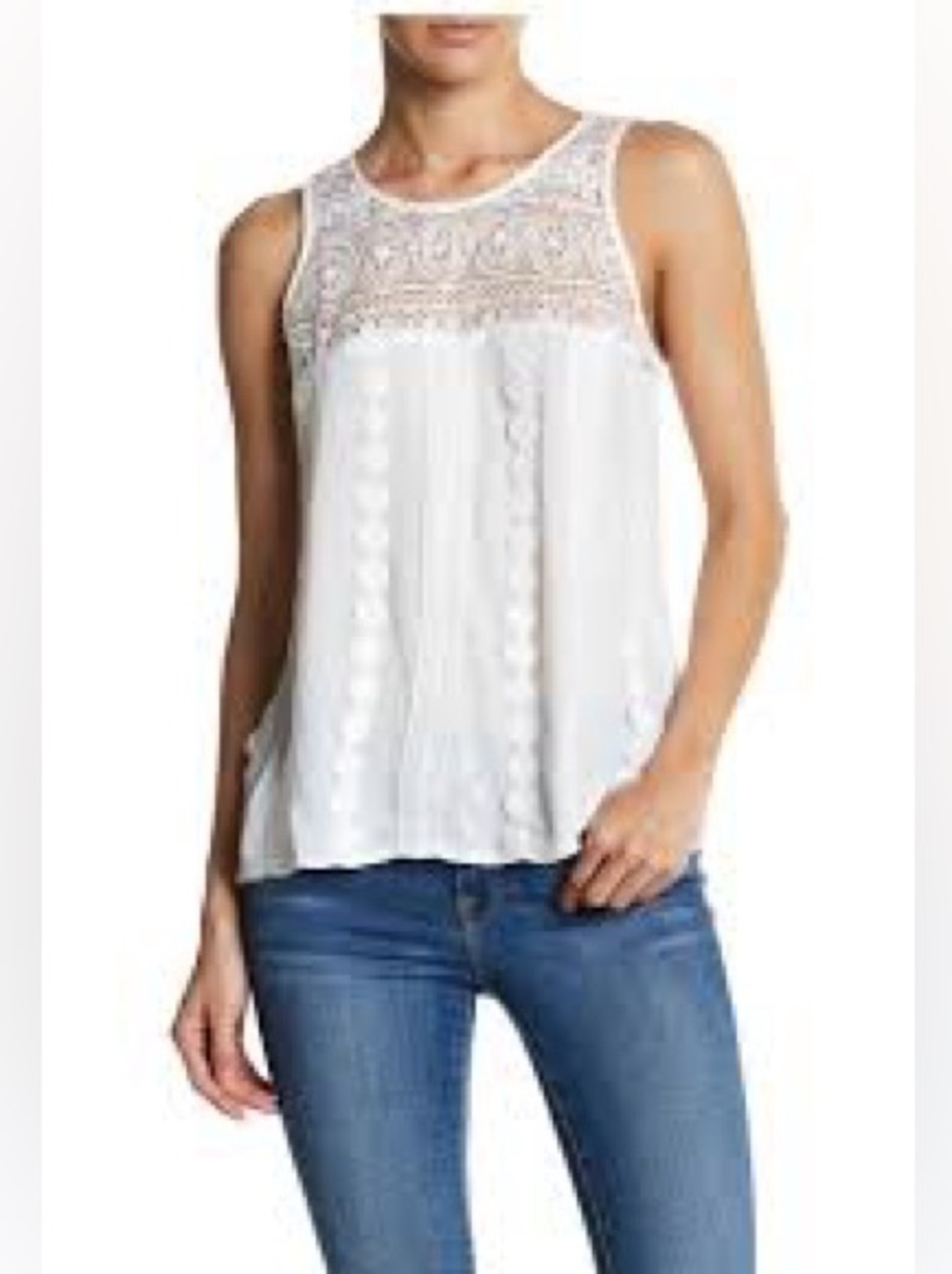 Forgotten Grace Boho Crochet Lace & Embroidered Tank Top White Medium